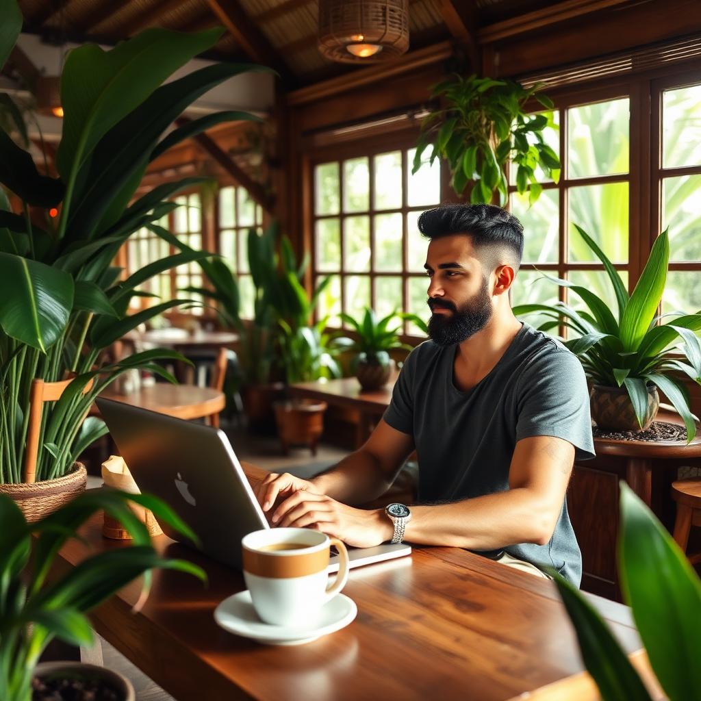 Digital nomad working in cafe